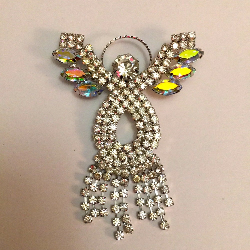 Large Rhinestone Angel Pin Brooch